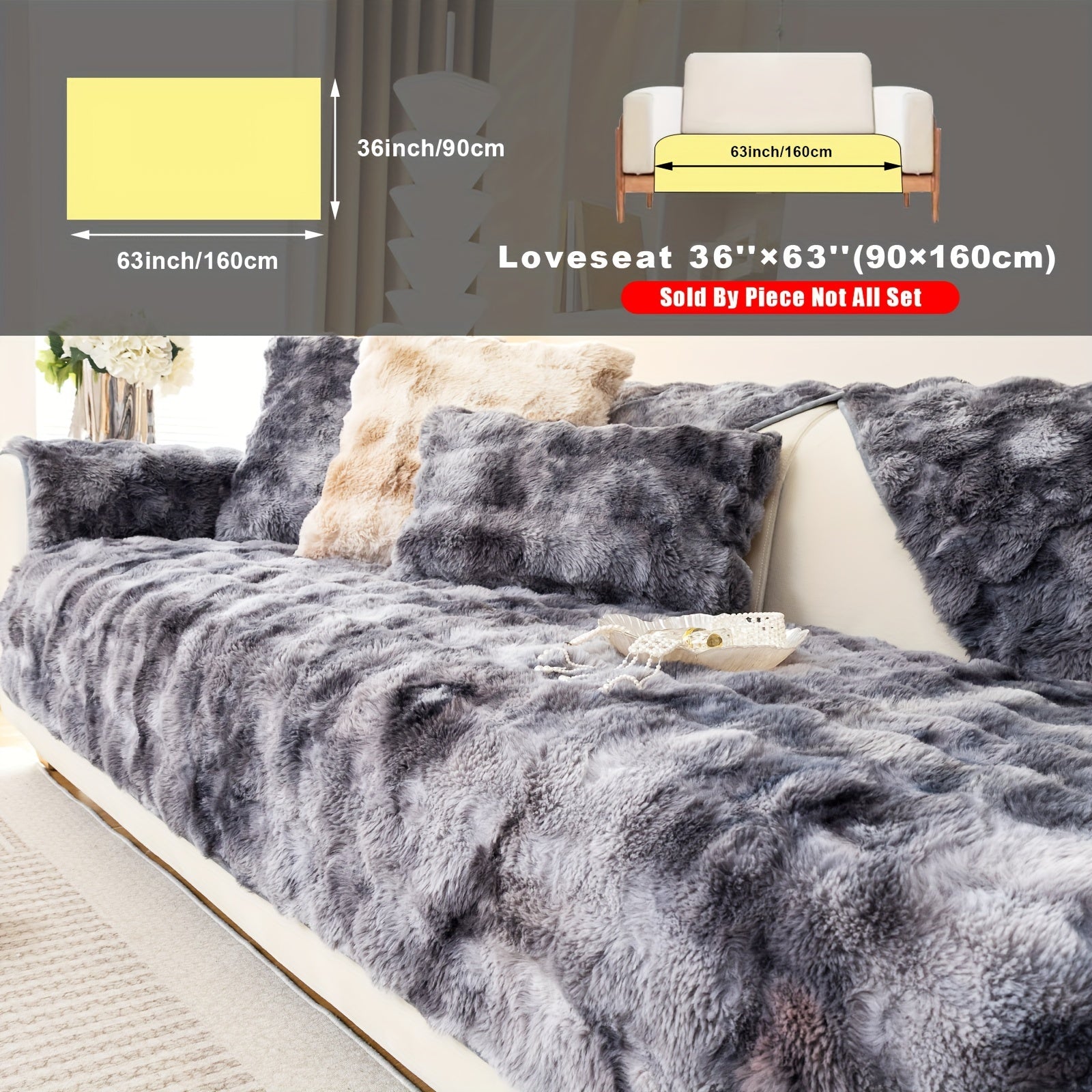 Plush Sofa Cover Faux Lamb Thick Fluffy Couch Slipcover Pet Friendly Machine Washable Gradient Color Polyester Furniture Protector for Armchair Single Double Triple Sofa Living Room Home Decor
