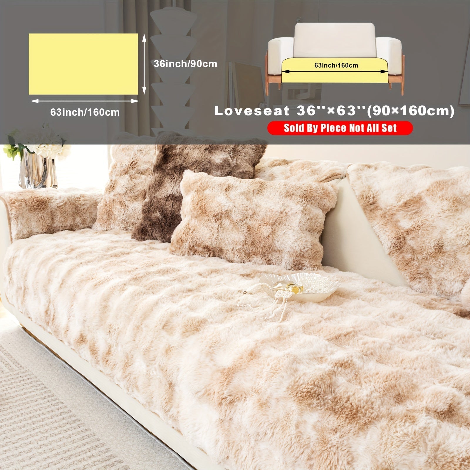 Plush Sofa Cover Faux Lamb Thick Fluffy Couch Slipcover Pet Friendly Machine Washable Gradient Color Polyester Furniture Protector for Armchair Single Double Triple Sofa Living Room Home Decor
