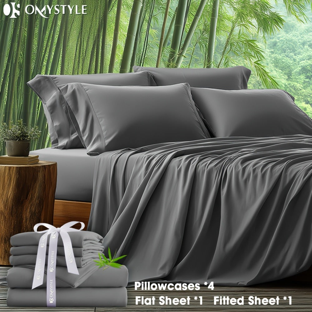 Bamboo Blend Bed Sheet Set 6pcs ¨C Flat Sheet, Fitted Sheet & 4 Pillowcases, Ultra Soft Lyocell Viscose Breathable Bedding for Hot Sleepers, Deep Pocket Twin Full Queen King, 11 Colors
