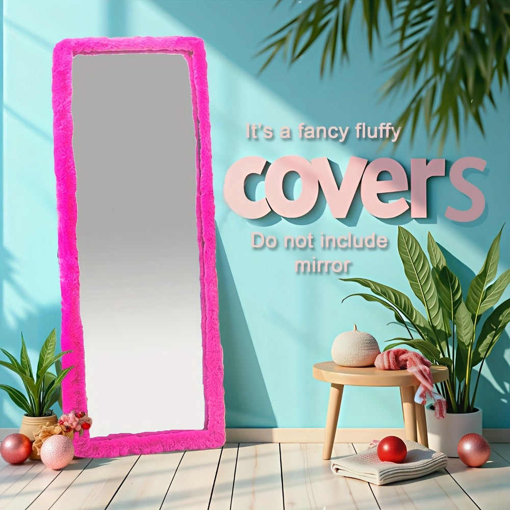 Full Length Floor Mirror Cover Fluffy Stretchable 64¡±x21¡± - Soft Non-Slip Irregular Shape Bedroom Dressing Room Mirror Sleeve 6 Colors