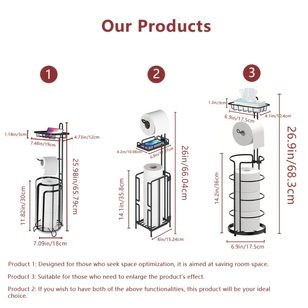 Toilet Paper Holder Floor Standing with Shelf 4-Roll Storage Rack Freestanding Bathroom Paper Organizer for Bathroom Bedroom Balcony Courtyard Black 1 or 2 Pack