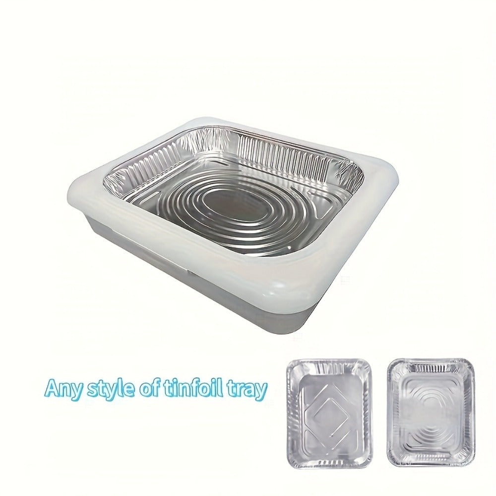 Aluminum Foil Tray with Lid - 2-in-1 Stackable BBQ Salad Serving Container for Picnic Party Kitchen, Rectangular Disposable Food Tray Black White Red
