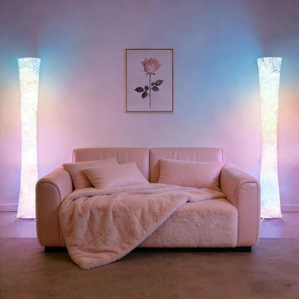 Smart RGB LED Floor Lamp Music Sync Dimmable Color Changing App Remote Control White Fabric Shade for Living Room Bedroom Office Decor