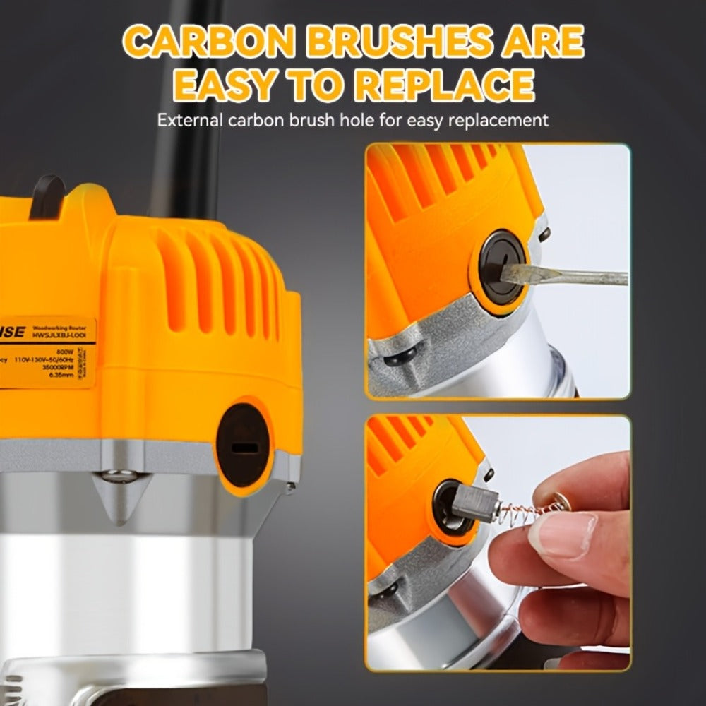 Wood Router 800W 35000 RPM Compact Electric Router Tool | 15-Piece 1/4¡± Bit Set for DIY Woodworking, Edge Trimming, Slotting, Carving & Contour Processing ¨C Variable Speed Rotary Tool