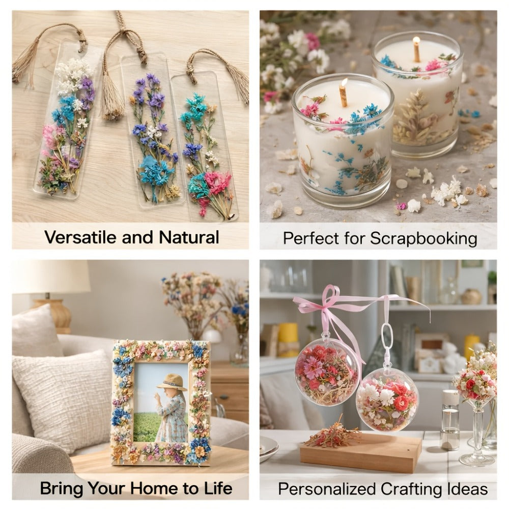 Dried Flower Bouquet Set 4 Boxes Mixed Dried Flowers Leaves for Resin Jewelry Art Crafts Candle Making Holiday Decoration with Greeting Card