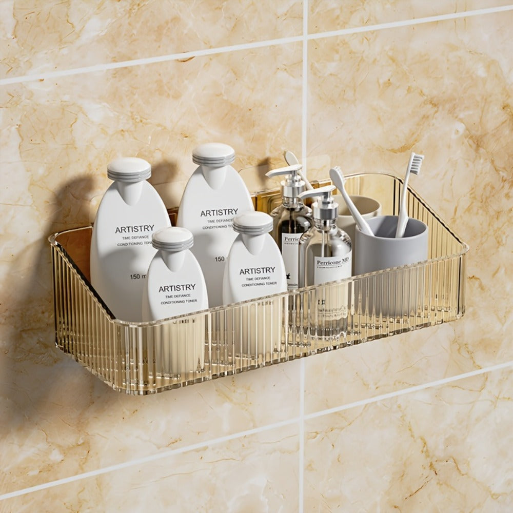 Wall Mounted Bathroom Shelf Storage Rack Organizer - Plastic Hanging Tray Basket Shampoo Shower Gel Holder | Gray Amber Green | Bathroom Storage and Organization Accessories