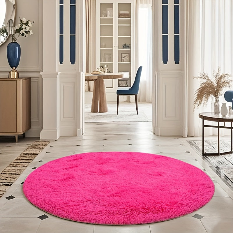 Round Faux Fur Area Rug - Soft Plush Circle Carpet for Living Room Bedroom, Machine Washable, Multiple Colors & Sizes