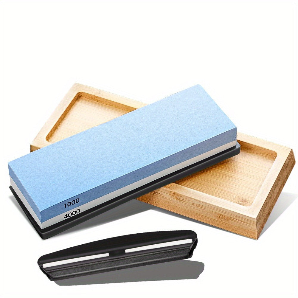 Knife Sharpening Stone 1000/4000 Grit Whetstone Set with Non-Slip Bamboo Base and Angle Guide - Dual Grit Whetstone Knife Sharpener for Kitchen Knives Chef Blades Scissors