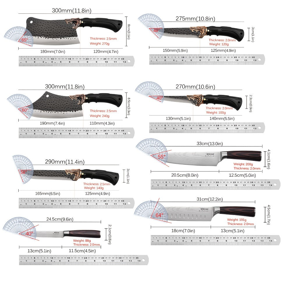 Chef Knife Set 8 PCS Professional Kitchen Knives - Stainless Steel Forged Blade, Boning Knife, Butcher Knife & Kitchen Scissors, Ultra-Sharp Full Tang Design