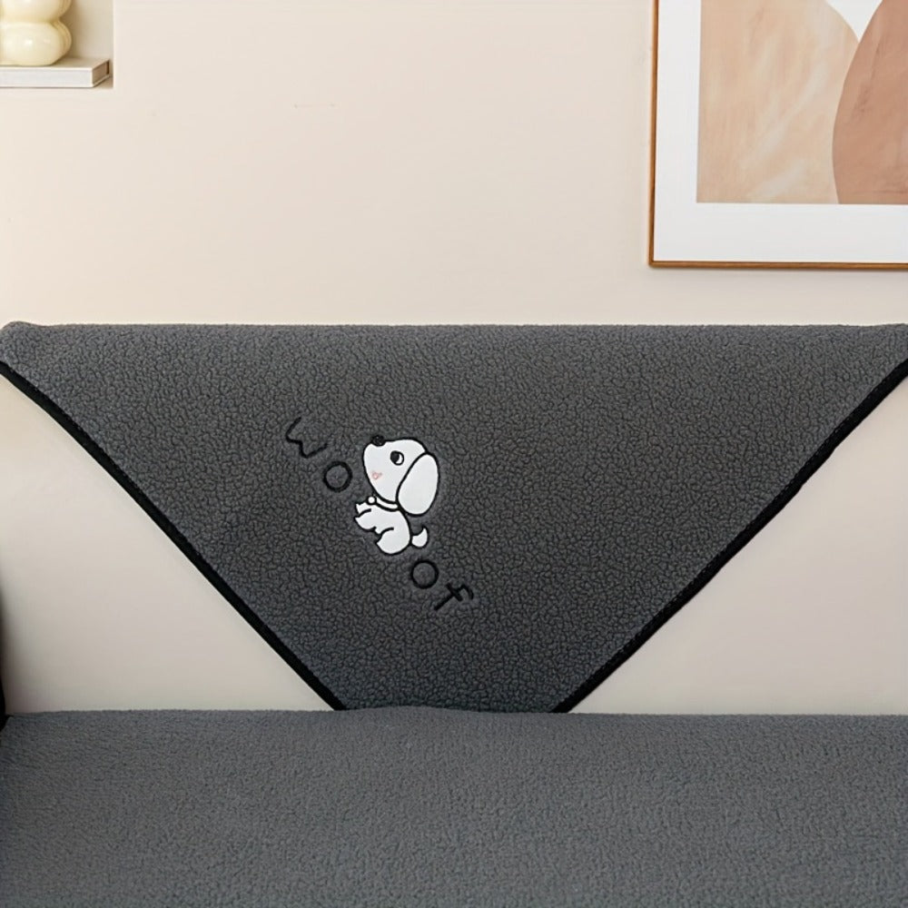 Sherpa Plush Sofa Cover Non-Slip | Thick Fleece Couch Protector, Pet Friendly Furniture Shield, 1 to 4 Seat, Armrest Backrest Pillowcase, Deep Gray Light Gray Coffee Off White