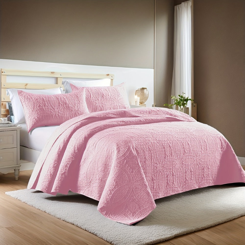 Quilt Set 3 Piece Soft Lightweight Bedding - Thin Bed Quilt with 2 Pillowcases for Bedroom Guest Room, Full Queen King, All Season Comforter Set, 10 Colors