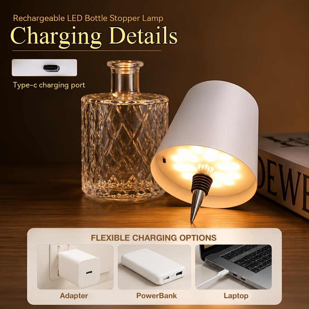 Rechargeable LED Bottle Lamp Table Lamp, 3 Color Temperatures, Touch Control Dimmable Bedside Light for Bedroom Dining Room Bar Desk ¨C Modern Minimalist Design