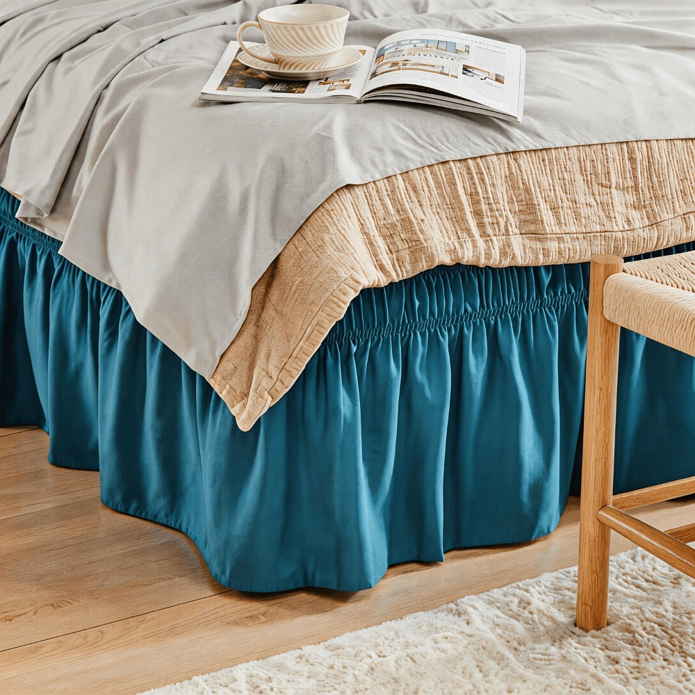 Ruffled Bed Skirt with Adjustable Elastic - Twin Full Queen King, 15-Inch Drop, Machine Washable, 30 Colors