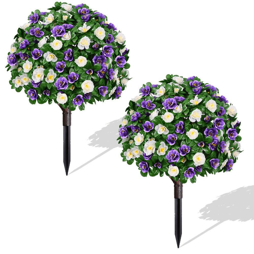 Artificial Topiary Ball Trees for Outdoor & Indoor Decor ¨C UV Resistant Faux Lavender, Azalea & Pansy Shrubs with Ground Spike ¨C Evergreen Fake Plants for Front Porch, Garden & Backyard (Single & 2 Pack)