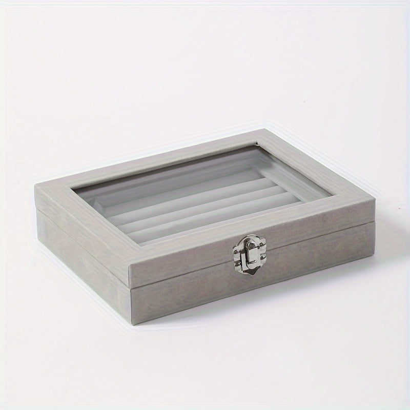 Jewelry Box with Locking Lid ¨C 49-Ring Capacity Glass-Like Plastic Ring & Earring Organizer, Large Rectangular Storage Case, Waterproof Anti-Tarnish, 4 Colors, Holiday Gift