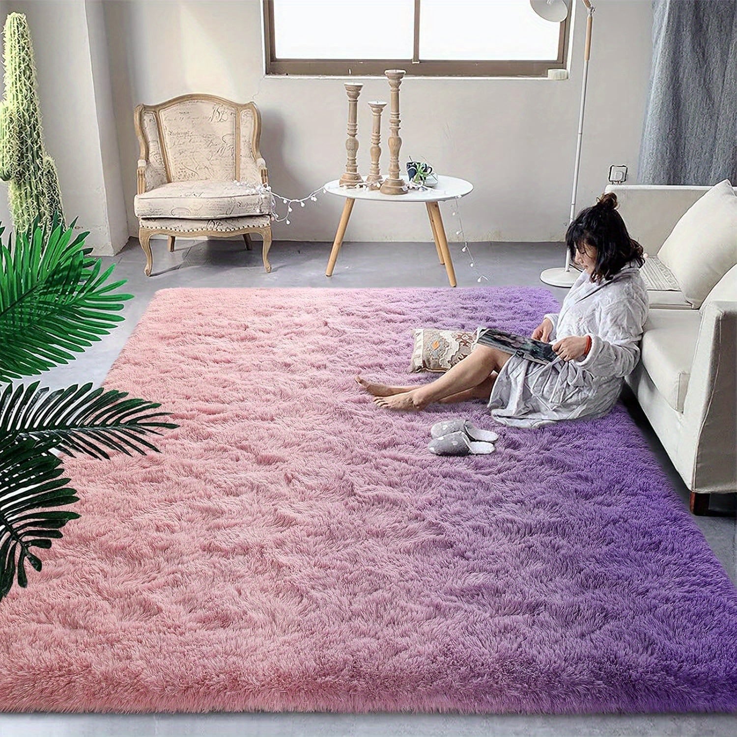 Area Rug Plush Mat Non-Slip Gradient Design Machine Washable Living Room Bedroom Rug Multi-Color Large Size Soft Polyester Floor Mat Home Decor Accent