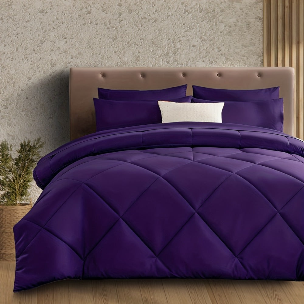 Cooling Comforter Set 2/3 Pcs ¨C Soft Fluffy Microfiber Lightweight Breathable Quilt, Rhombus Grid Solid Color Bedding for All Seasons, Twin Queen King ¨C Multiple Colors Available