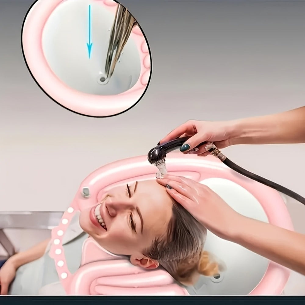 Inflatable Shampoo Basin for Bedridden Elderly - 4pcs Portable Hair Washing Basin with Air Pump & Drainage, Foldable Bed Shampoo Bowl for Seniors, Disabled, Pregnant Women, Injured Patients (Model A1)