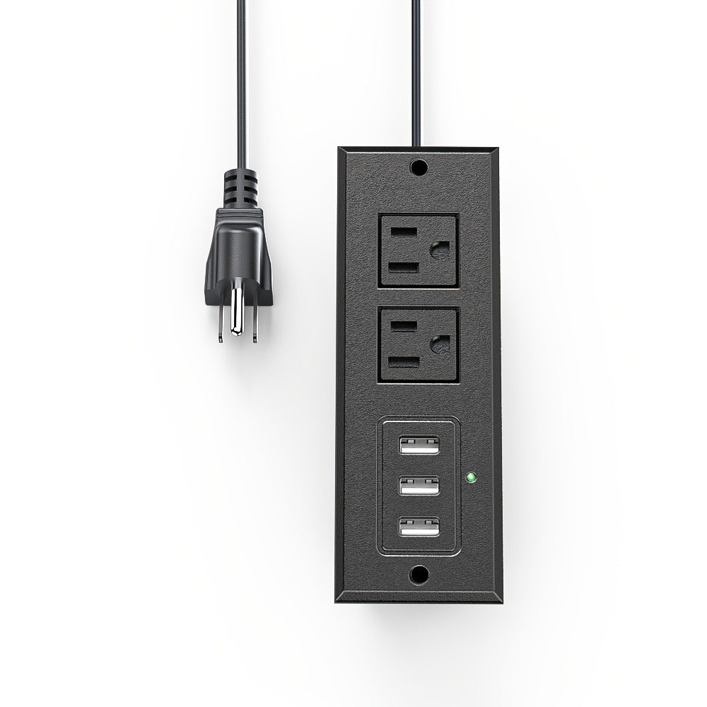 Recessed Power Strip Flush Mount Desk Outlet - 2 AC Outlets & 3 USB-A Ports, Desktop Charging Station with LED Indicator Light & 4.92FT Cord for Side Table, Sofa Table, Nightstand & Home Office