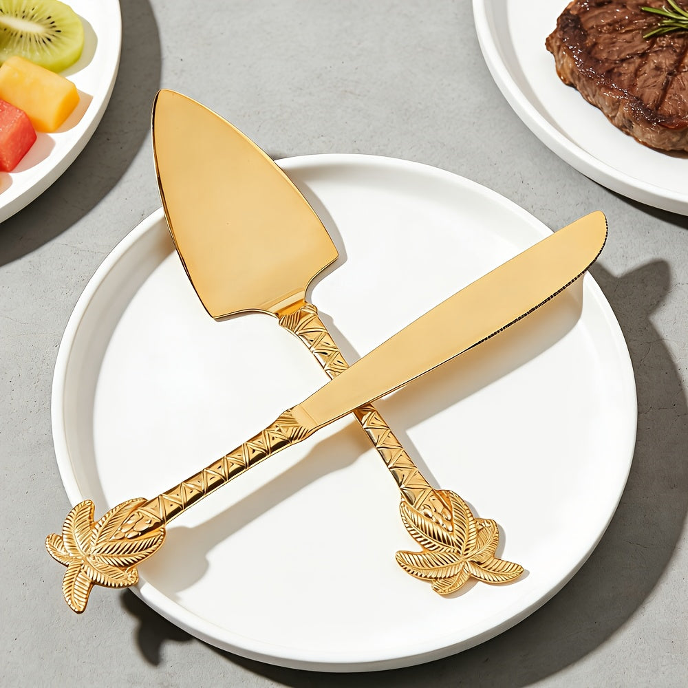 Cake Knife and Spatula Set with Rose Handle ¨C Silver-Plated Dessert Server Gift Box Set for Wedding, Birthday & Party