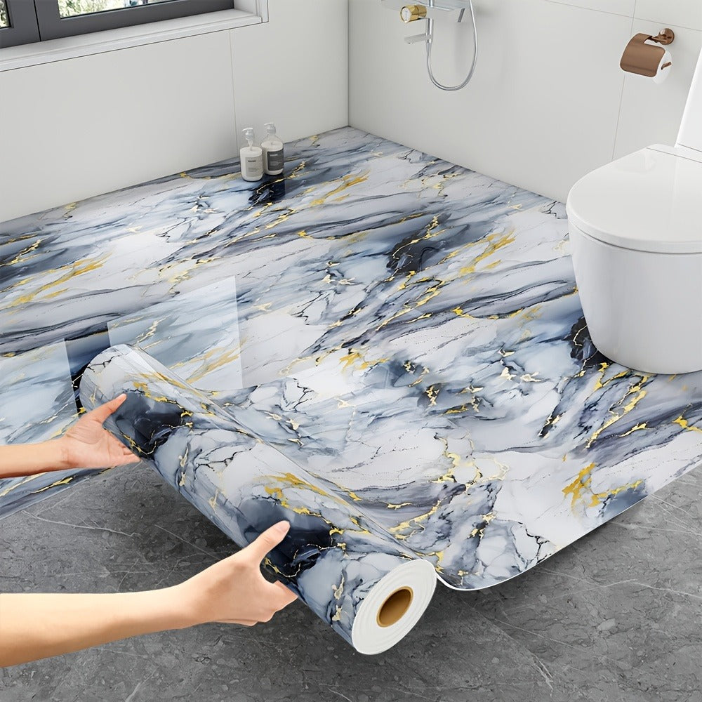 Peel and Stick Floor Tile Sticker 15.7¡±x118¡± Self-Adhesive Marble Pattern Vinyl Roll ¨C 3mm Thick Removable Flooring for Kitchen Backsplash, Bathroom, Shower Room & Home Renovation
