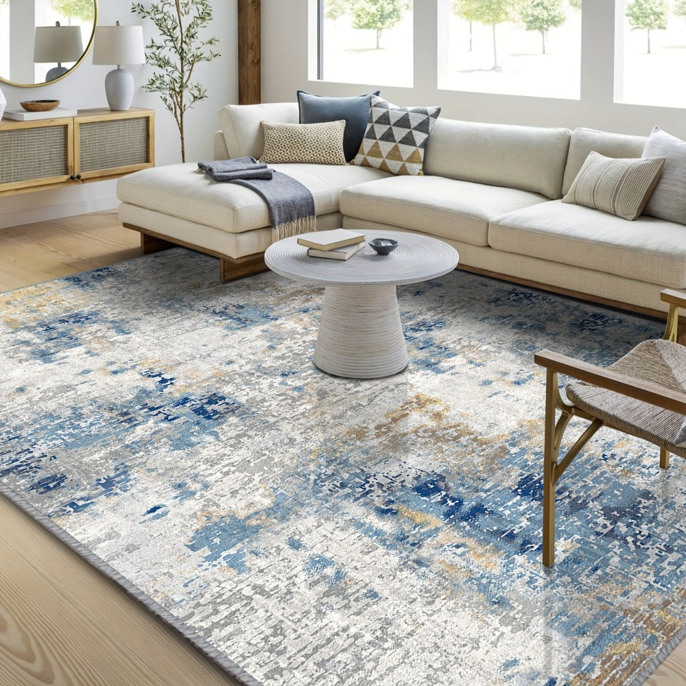 Moroccan Boho Area Rug Machine Washable Low Pile Soft Indoor Carpet for Living Room Bedroom Office Neutral Blue Brown Red Multi-Size