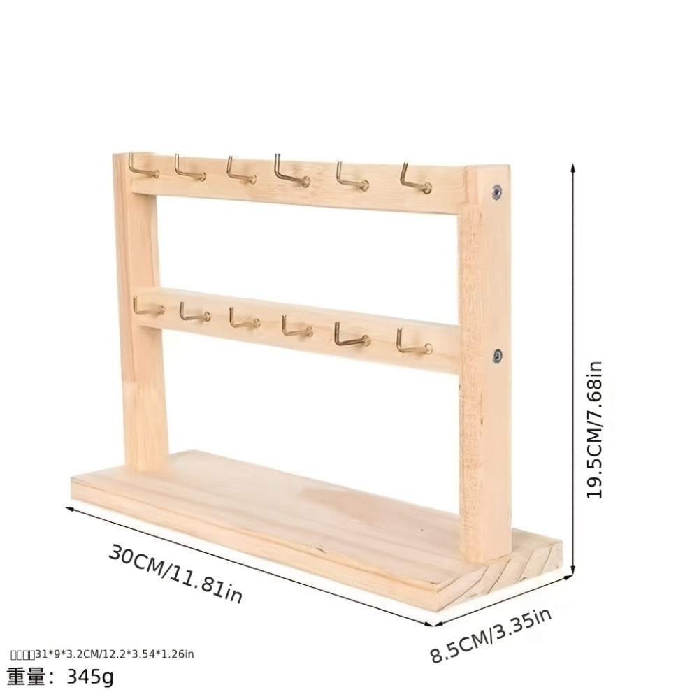 Jewelry Display Stand Multi-Layer Wooden Earring Holder Rack with Hooks Desktop Organizer for Earrings Bracelets Necklaces Keychains Jewelry Tower Storage