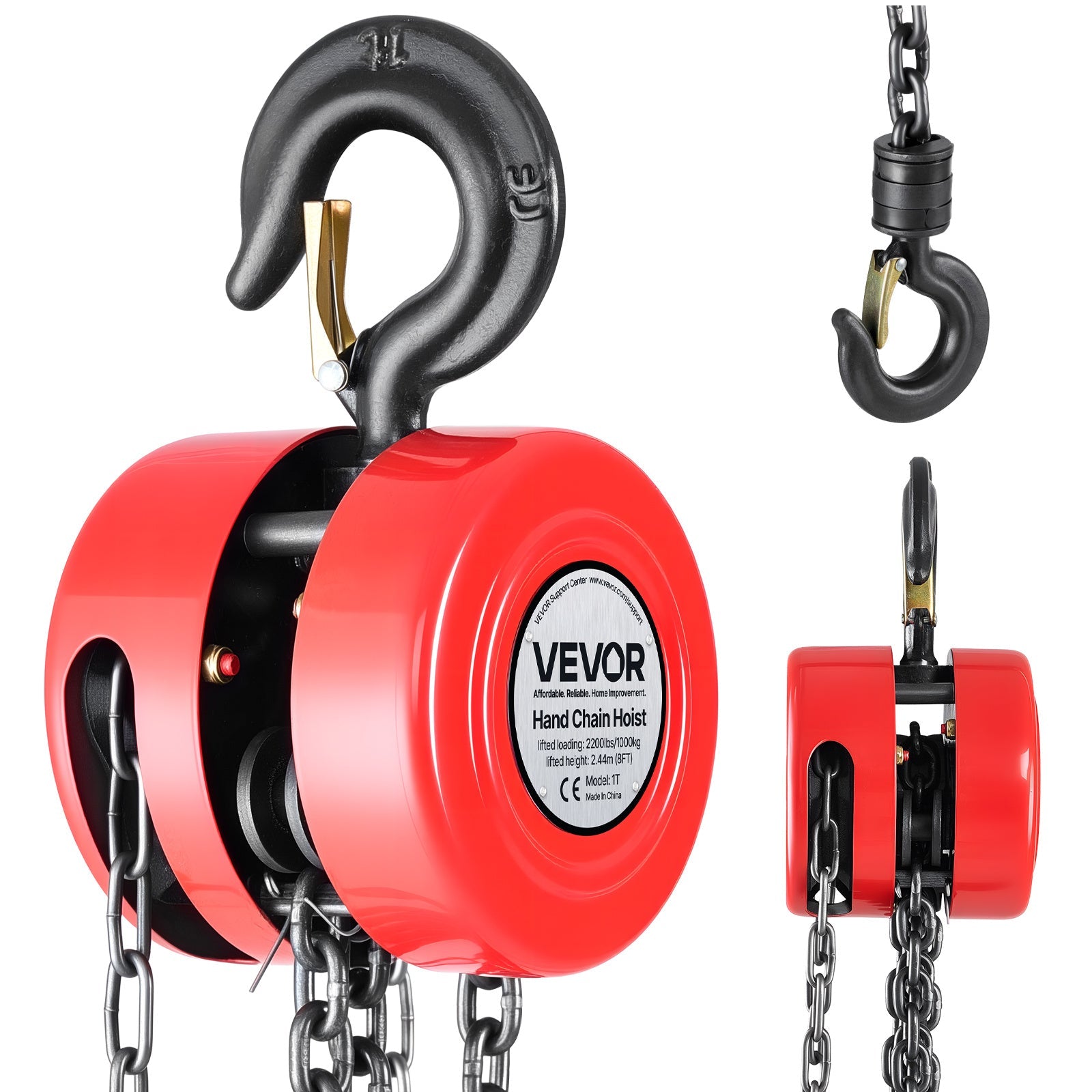 Hand Chain Hoist 2200 lb / 4400 lb Manual Chain Block with G70 Chain ¨C 8 ft / 10 ft / 20 ft Lift Height, 360¡ã Rotating Hooks, Security Brake, for Garage, Construction & Warehouse Lifting