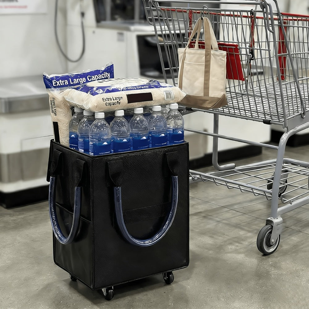 Rolling Grocery Bag with Wheels 60L Extra Large | 16 Gallon Heavy Duty Foldable Shopping Cart Waterproof | Multi-Function Travel Tote Utility Bag in Black Rose Gold