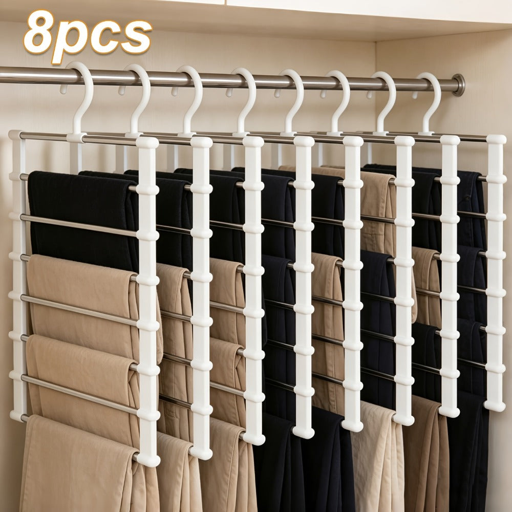 Pants Hangers Foldable Multi-Layer Stainless Steel | Non-Slip Space Saving Closet Organizer for Jeans Leggings Scarves Trousers | 4 or 8 Pack Clothes Rack Hanger
