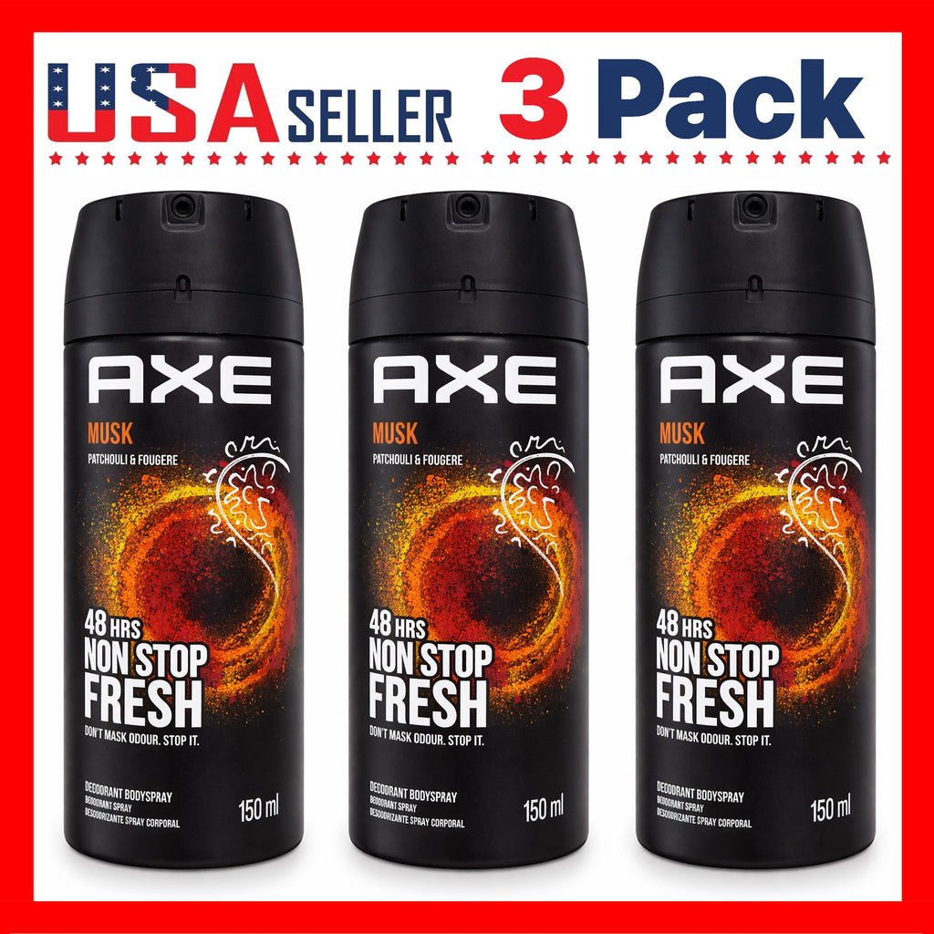 AXE Body Spray Musk 3 Pack 5oz Men Deodorant Long Lasting Odor Protection Masculine Fragrance for Work Gym Travel Daily Use