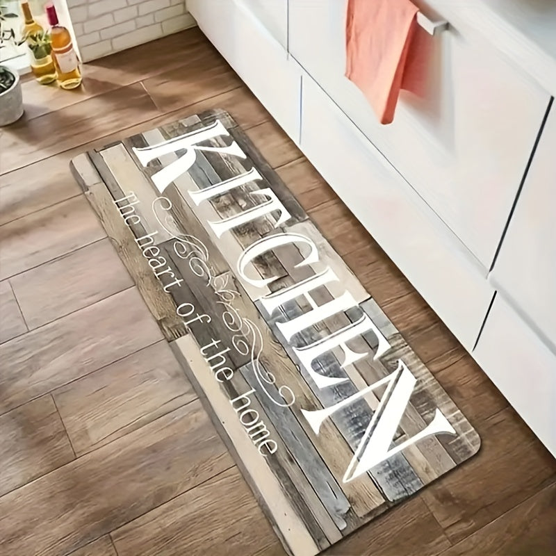Kitchen Rug Non-Slip Washable Wood Grain Farmhouse Floor Mat Durable Polyester Anti-Fatigue Kitchen Mat for Kitchen Hallway Bathroom Laundry Room Home Decor Multiple Sizes Black White