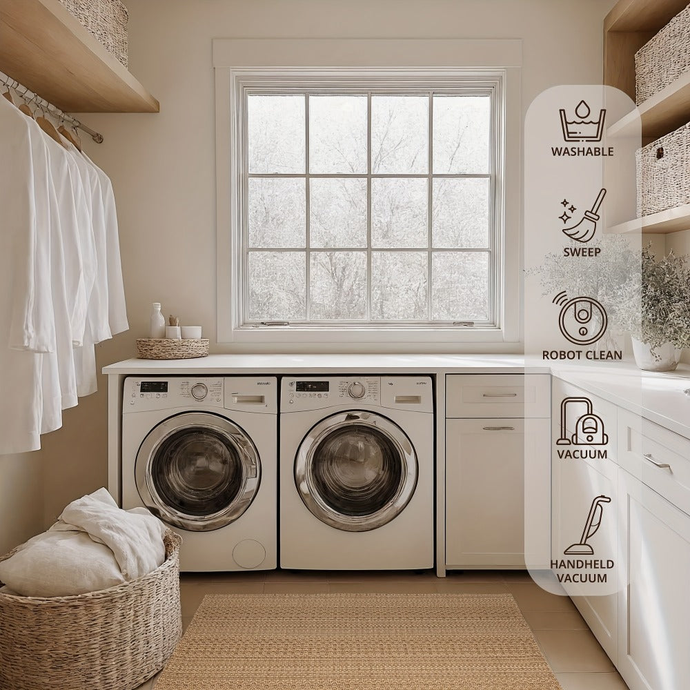 Washable Area Rug Non-Slip Rubber Backed Braided Woven Cotton Kitchen Mat Indoor Entryway Living Room Bedroom Floor Rug Multi-Size