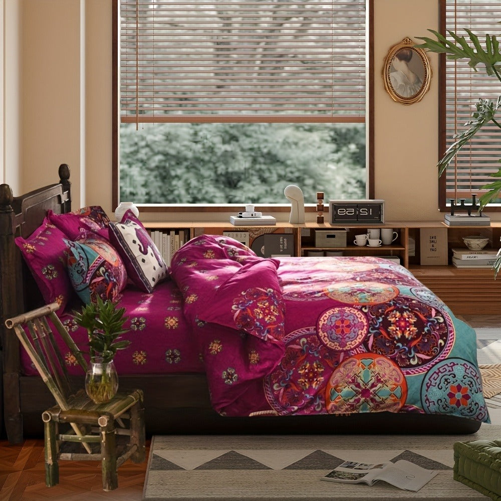 Bohemian Floral Quilt Comforter Set ¨C Soft Microfiber Lightweight Bedding for All Seasons, Twin Queen King ¨C Rose Red, Scarlet & Dark Pink