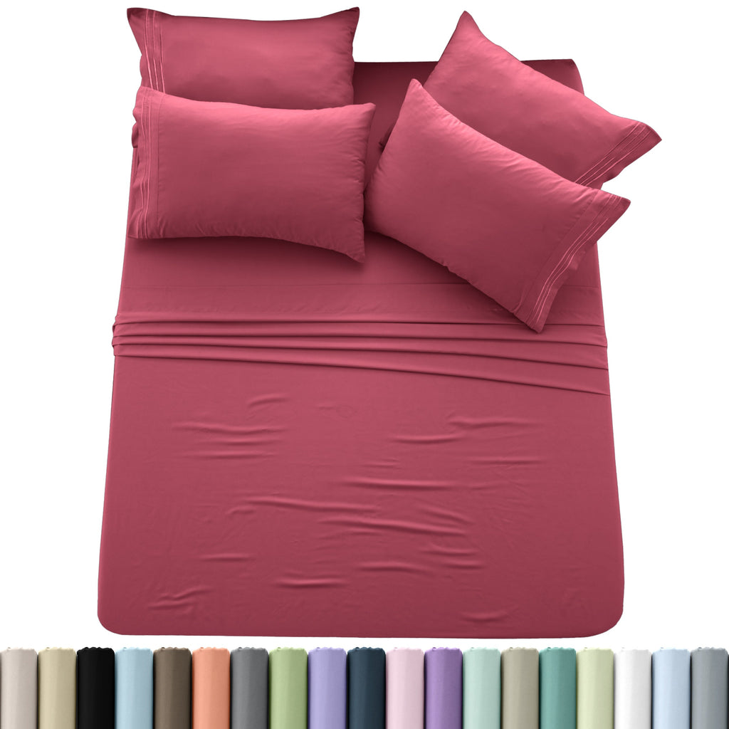 Brushed Microfiber Sheet Set 6pcs ¨C Soft Fade-Resistant Bedding 20 Colors Twin Twin XL Full Queen King Cal King Fitted Flat Pillowcases
