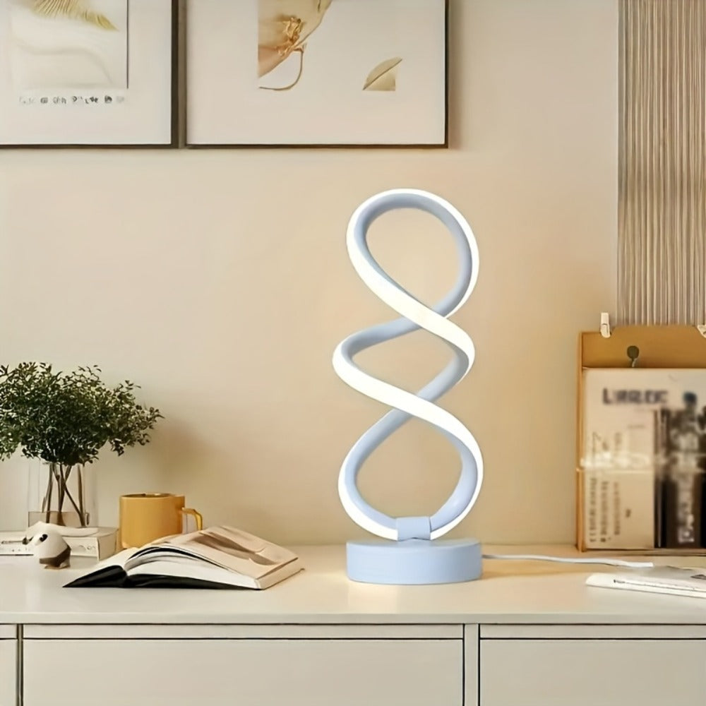 Spiral LED Table Lamp, Dimmable Push Button Control Desk Light for Bedroom Living Room Office, Modern Metal Base Indoor Accent Lamp, Unique Spiral Design Home Decor Gift for Christmas Birthday Valentine