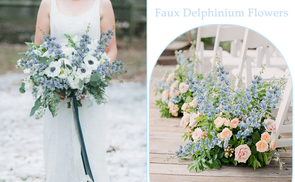 Artificial Delphinium Flowers 8pcs 33.5 Inch Faux Larkspur Stems for Wedding Centerpieces, Tall Silk Flower Bouquet for Home Vase Table Garden Decor