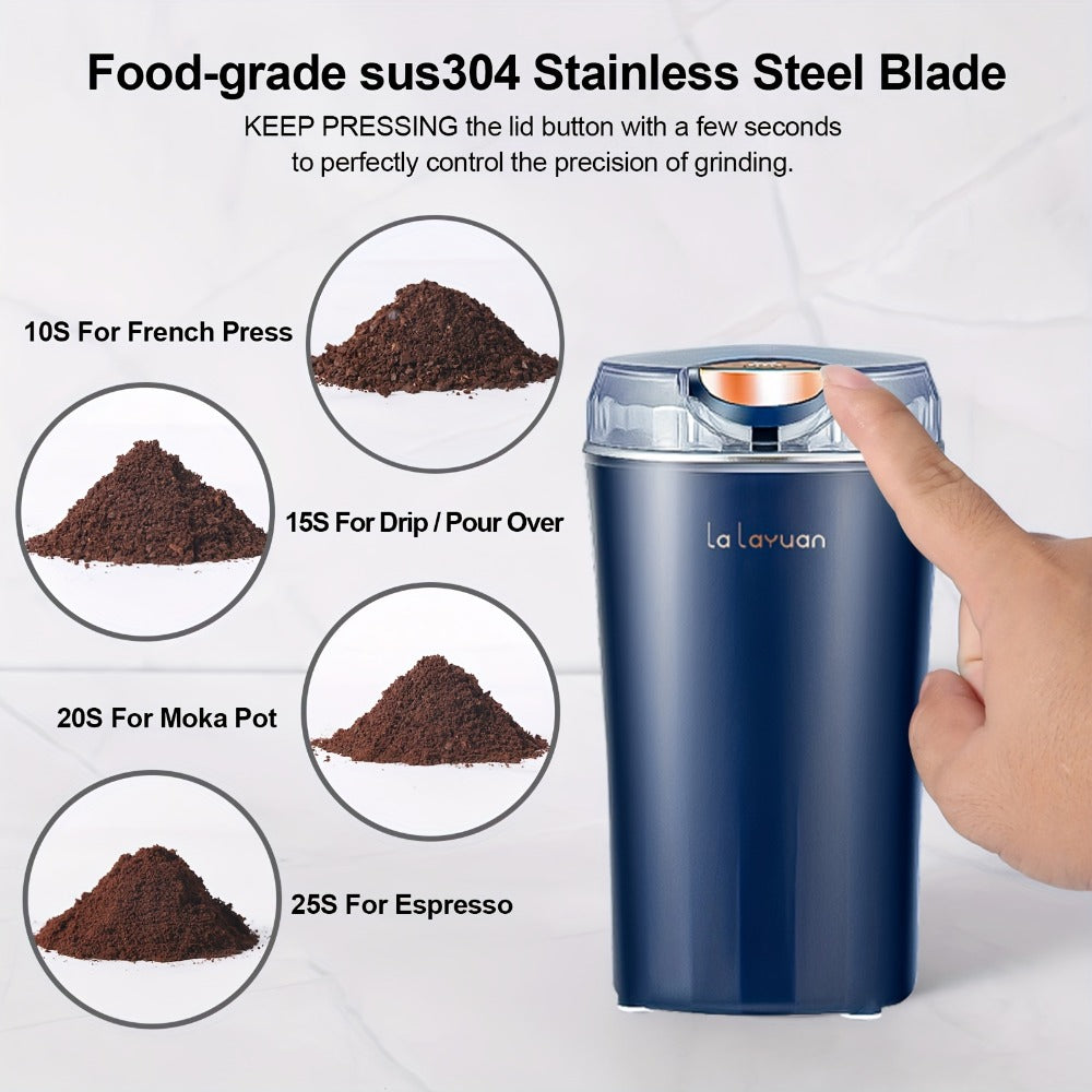 Electric Coffee Grinder 200W | Quiet Spice Grinder | 80g Large Capacity 12 Cups | 304 Stainless Steel Blade | One-Touch Operation | Grinds Coffee Beans Spices Nuts Grain | Blue Black
