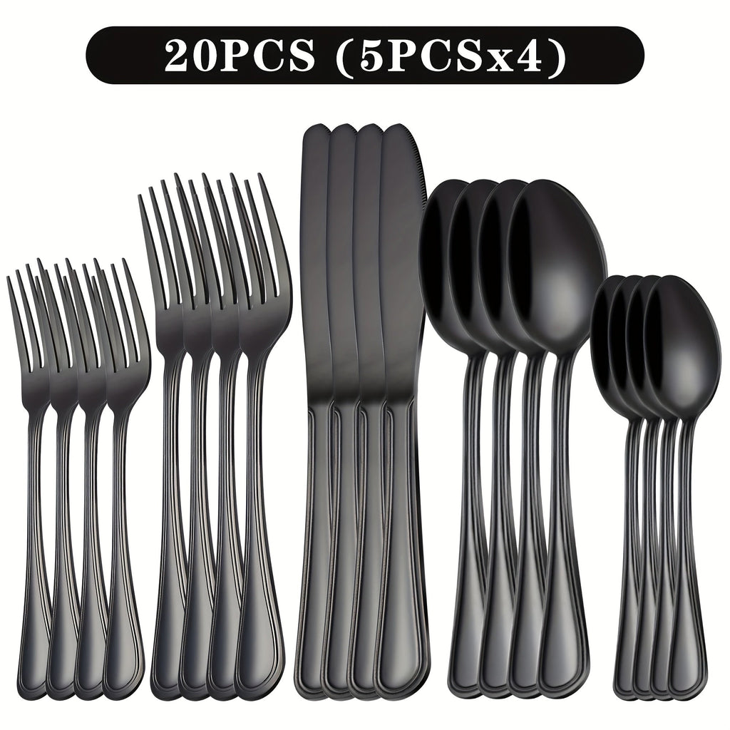 Stainless Steel Flatware Cutlery Set ¨C Mirror Polished, Dishwasher Safe, Silver & Black Options, Service for 4 / 8 / 12 ¨C Kitchen Utensil Set for Home, Restaurant & Wedding Gift