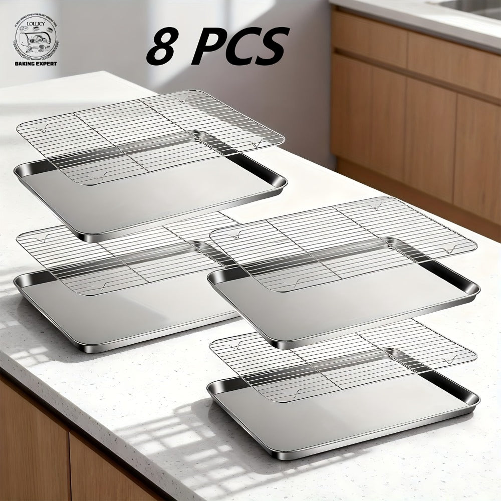 Baking Sheet and Rack Set Stainless Steel Half Sheet Pan with Cooling Rack Heavy Duty Rust Free Dishwasher Safe for Cookie Baking Roasting Grilling 2 3 4 Pan Options