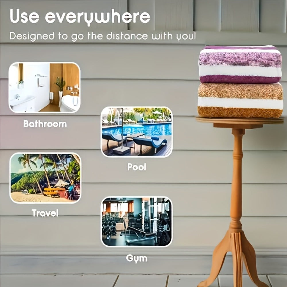 Coral Fleece Towel Set 9 or 15 Piece No Hair Loss 320GSM - Super Soft Absorbent Two-Color Striped | 2 Bath 2 Face 5 Hand Towels | Gray Brown Red Green Blue Mixed | Bathroom Beach Essentials