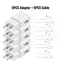 USB Wall Charger Compatible with Samsung Galaxy S25 S24 S23 S22 S21 S20 S10 S9 S8 S7 Note 10 - Adaptive 5V 2A Fast Charging, Bulk Pack 5pcs & 6pcs with Cables, White & Black Options