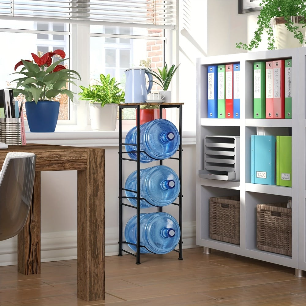 5-Gallon Water Jug Holder 3-Tier ¨C Heavy Duty Water Bottle Rack Organizer with Top Shelf & Adjustable Legs for Kitchen, Living Room & Office ¨C Particleboard & Steel Frame, White, Brown & Black
