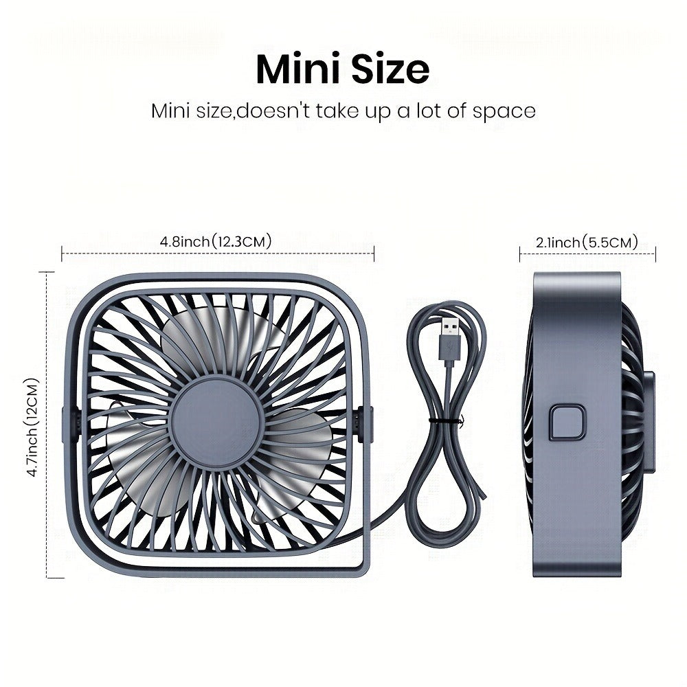 USB Desk Fan Portable, Small Personal Fan 3 Speed Settings 360¡ã Rotation Silent Operation, Compact Lightweight USB Powered Cooling Fan for Home Office Dorm Bedroom Travel, Grey Blue Pink White