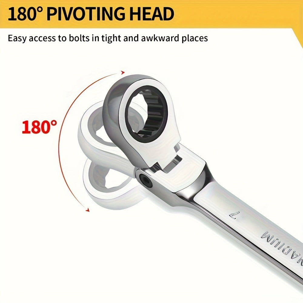 Ratchet Wrench Set 5pcs Flexible Head 6-10mm Metric Chrome Vanadium Steel 72-Tooth Combination Wrench Open Closed End for Automotive Bicycle Home Repair Mechanic Hand Tool Kit Silver