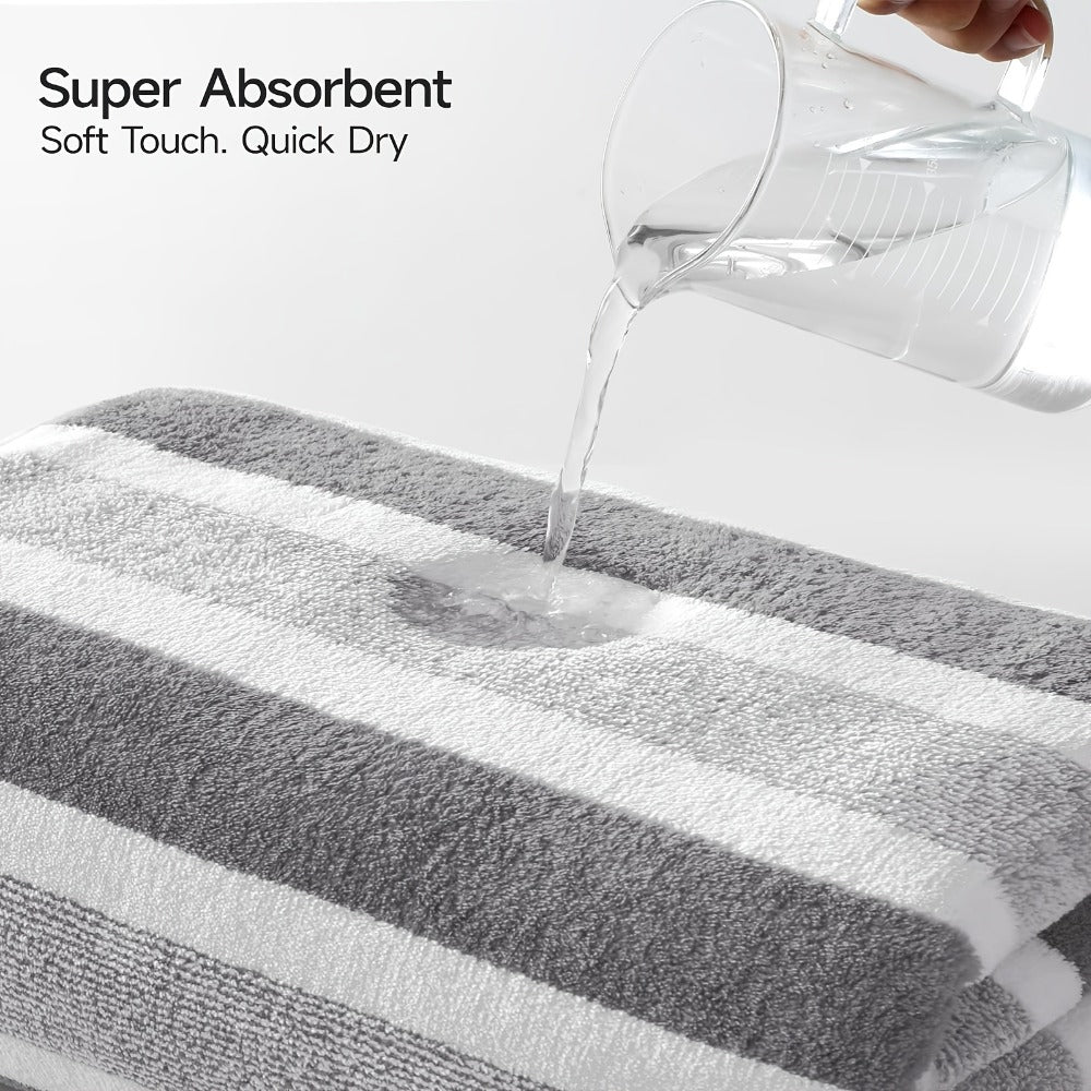 Striped Bath Towel Set 1 or 4 Pack 346GSM - 100% Polyester Super Soft Skin Friendly Absorbent Quick Dry | 70x140cm 27.6x55.1in | Green Gray Red Multi-Color | Home Bathroom Beach Essentials