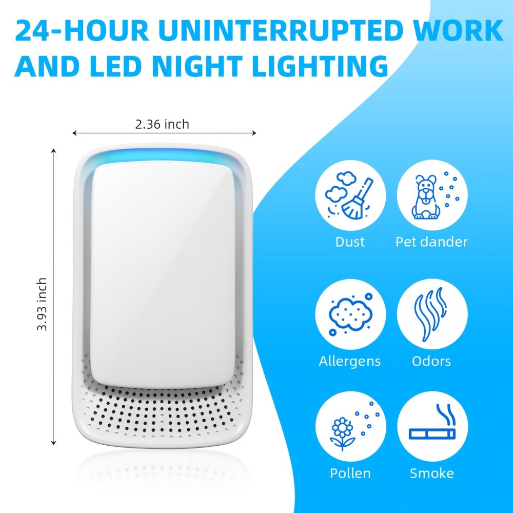 Plug-in Ionic Air Purifier Filterless Silent Odor Neutralizer for Home Bedroom Bathroom Office Gym Pet Odor Smoke 24/7 Freshener Zero Maintenance Compact Space-Saving Design 2 4 6 Pack