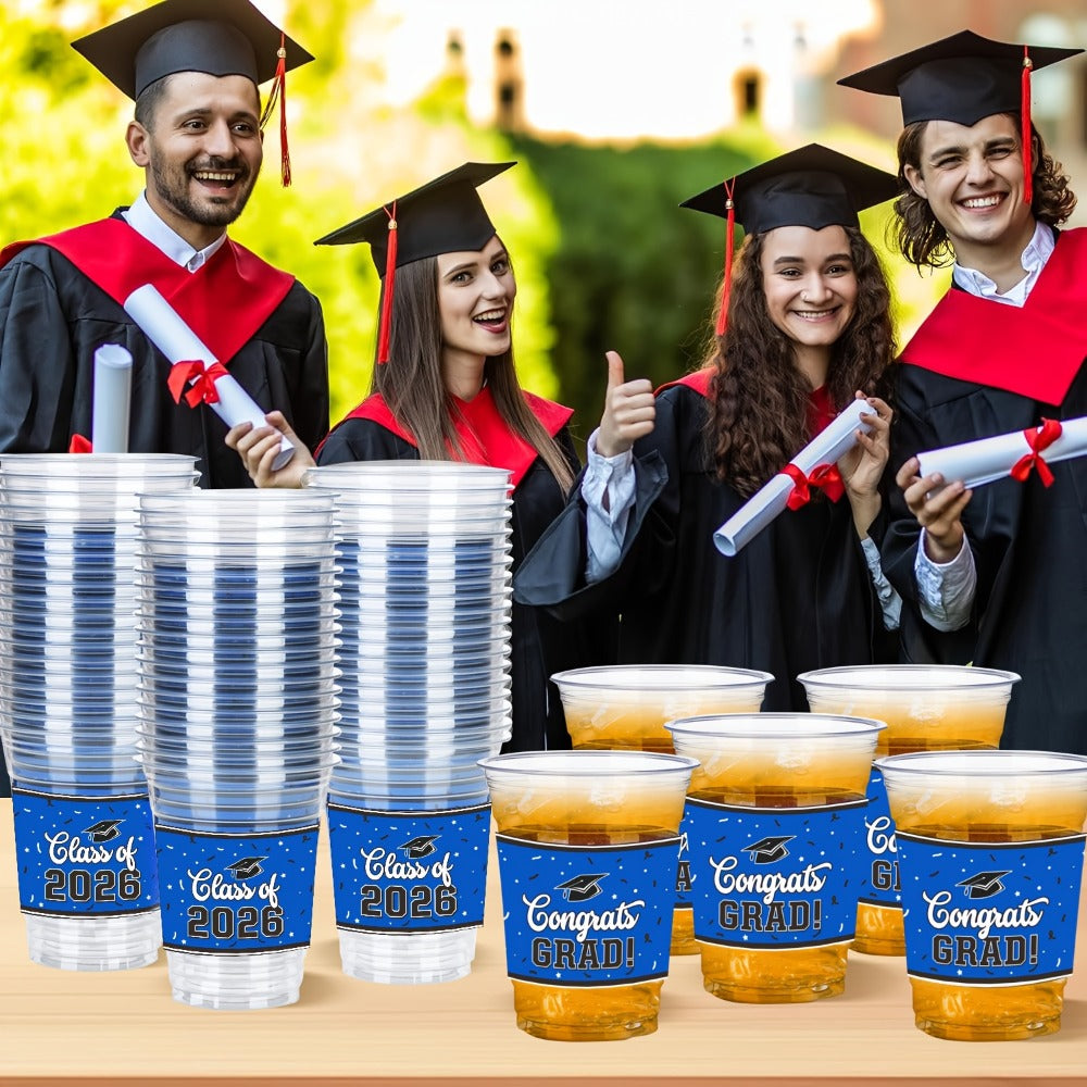 100Pcs Graduation Party Cups Class of 2026 Disposable Plastic Cups Congrats Grad Celebration Tableware Party Supplies