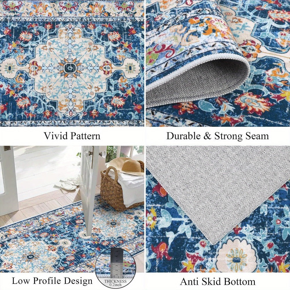 Runner Rug Boho Hallway Rug Machine Washable Non-Slip Vintage Farmhouse Accent Area Rug for Entryway Kitchen Living Room Bedroom Laundry Room - 2x6 2x8 2x10 Carpet Mat
