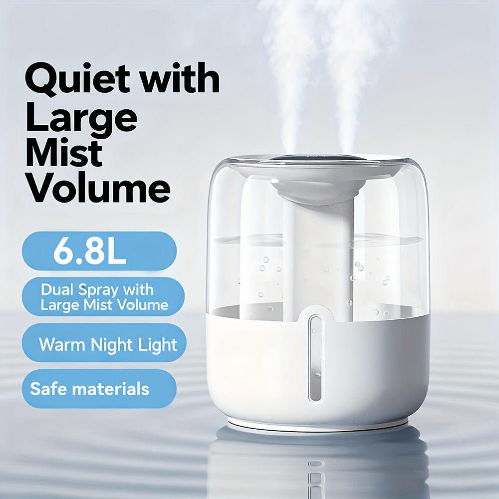 Large Room Humidifier Top Fill 1.8 Gallon 6.8L Tank Quiet Cool Mist Air Humidifier Easy to Fill and Clean Auto Shut-Off for Bedroom Home Office Plants